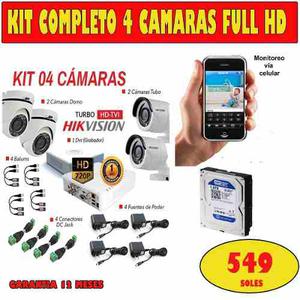 Kit Completo 4 C. Video + Dvr 4 Ch + Disco 1 T Y Accesorios