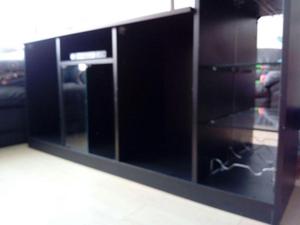Mueble TV con almacenaje, negromarrón / vidrio reforzado