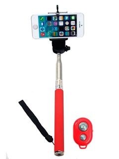 Bastón Para Selfies Z07-1, Bluetooth, Ajustable, Rojo.
