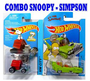 Autos escala 1:64: Combo Hot Wheels Snoopy Simpson