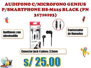 AUDIFONO C/MICROFONO GENIUS P/SMARTPHONE HSM225 BLACK PN