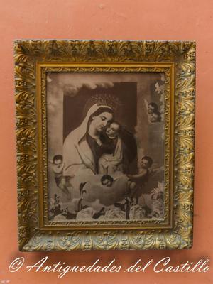 Virgen con niño Litografia Marco metalizado