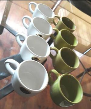 8 Tazas para Cafe en Blanco Y Verde