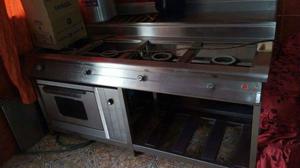 Cocina acero inoxidable 4 hornillas y horno 190 x 55, Mesa