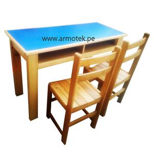 Muebles colegio mesa con dos sillas carpetas perchero
