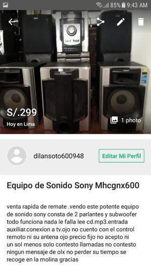 Equipo de Sonido Sony Mhc gnx600