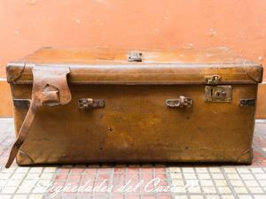 Antiguo Baúl Cofre maleta de viaje Ingles Cuero rígido