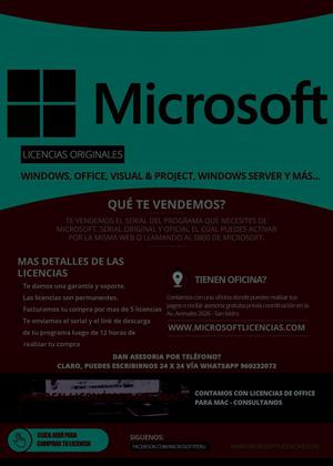 Licencias Originales Windows 10, office, visual project