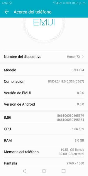 Vendo Huawei Honor 7x Semi Nuevo