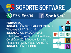 Soporte Software PC Formateo, Instalación Programas y