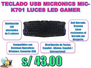 TECLADO USB MICRONICS K701 LED GAMER
