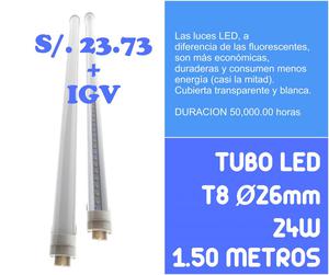 TUBO 1.50MT LED ESTANDAR T8 Ø26mm 24W TIPO FLUORESCENTE