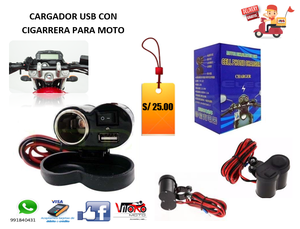 Cargador Usb con Cigarrera para Moto