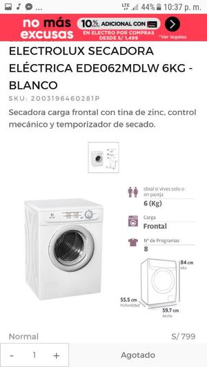 Secadora Electrolux 6kg Blanca Nueva