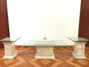 juego de mesa de centro en fino marmol con vidrio templado