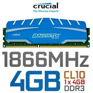 Memoria RAM GAMER CRUCIAL BALLISTIX, 4GB, Mhz, DDR3.