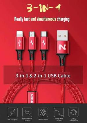Cable Usb 3 En 1 De Aluminio Tejido Con Nylon De 1.2 Metros