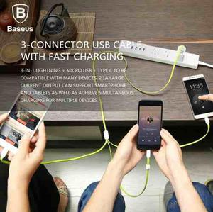 Cable Usb 3 En 1 - Micro Usb, Tipo C, Lightning