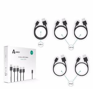 Combo 5 Cables Aukey Micro Usb Qc 3.0 2,1 Y 0.3 Metros