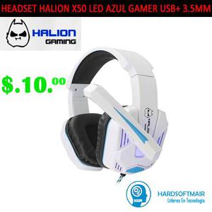 Eadset Gamer Halion X50 Blanco Led Azul Gamer