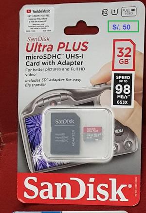 REMATE S/. 50!!! Tarjeta memoria microSD ultra plus 32 GB
