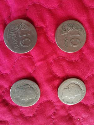 4 Monedas de Plata de 10 Centavos