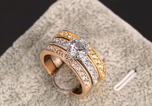 Anillo Triple Diamante Zirconia Bañado En Oro Rosado 18k,