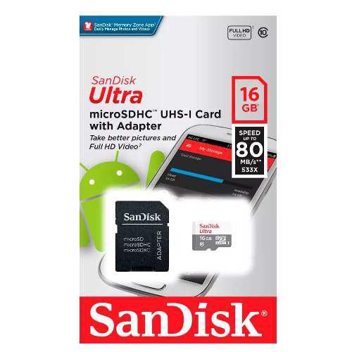 Sandisk Ultra Tarjeta Microsdhc Uhs-i 16gb Speed 80mb