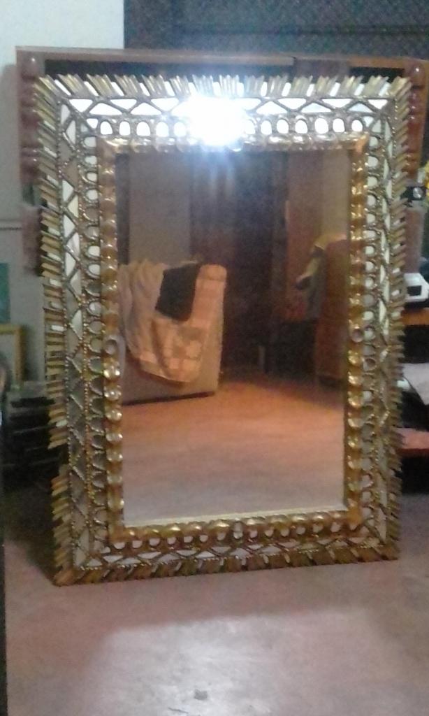 Espejo Antiguo Vidriado Y Laminado En Pan De Oro