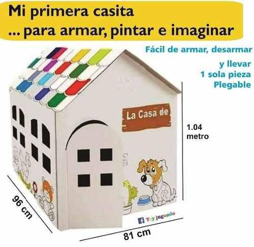 Casita De Cartón Para Niños, Viene Con Crayones Y Plumones