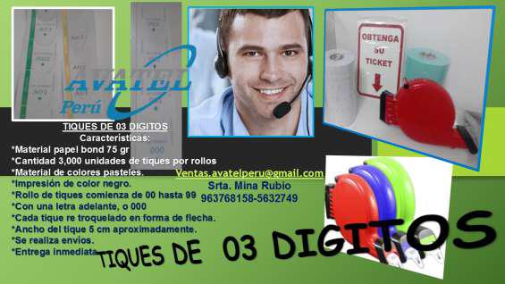 Tickets para dispensador de 03 digitos en Arequipa