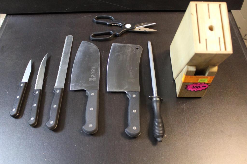 Set de cuchillos 7 Piezas y Portacuchillos de madera REMATE
