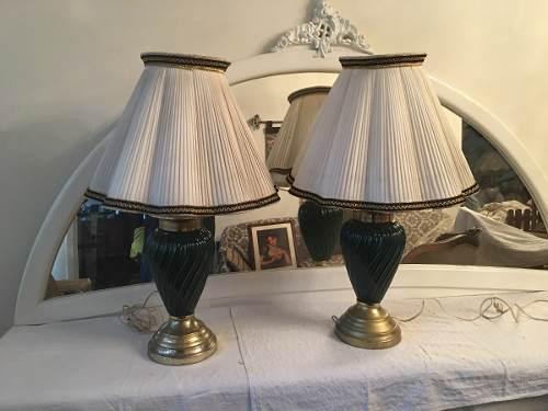 Lámparas Decorativas(2) De Vidrio Verde Con Dorado