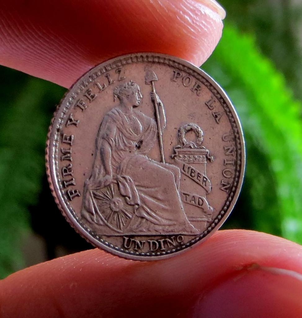 Moneda antigua de plata, 9 décimos, Un dino, 
