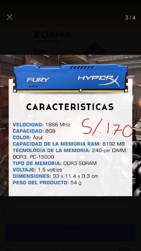 Memoria Ram Hyper Fury Blue 8gb Ddr)