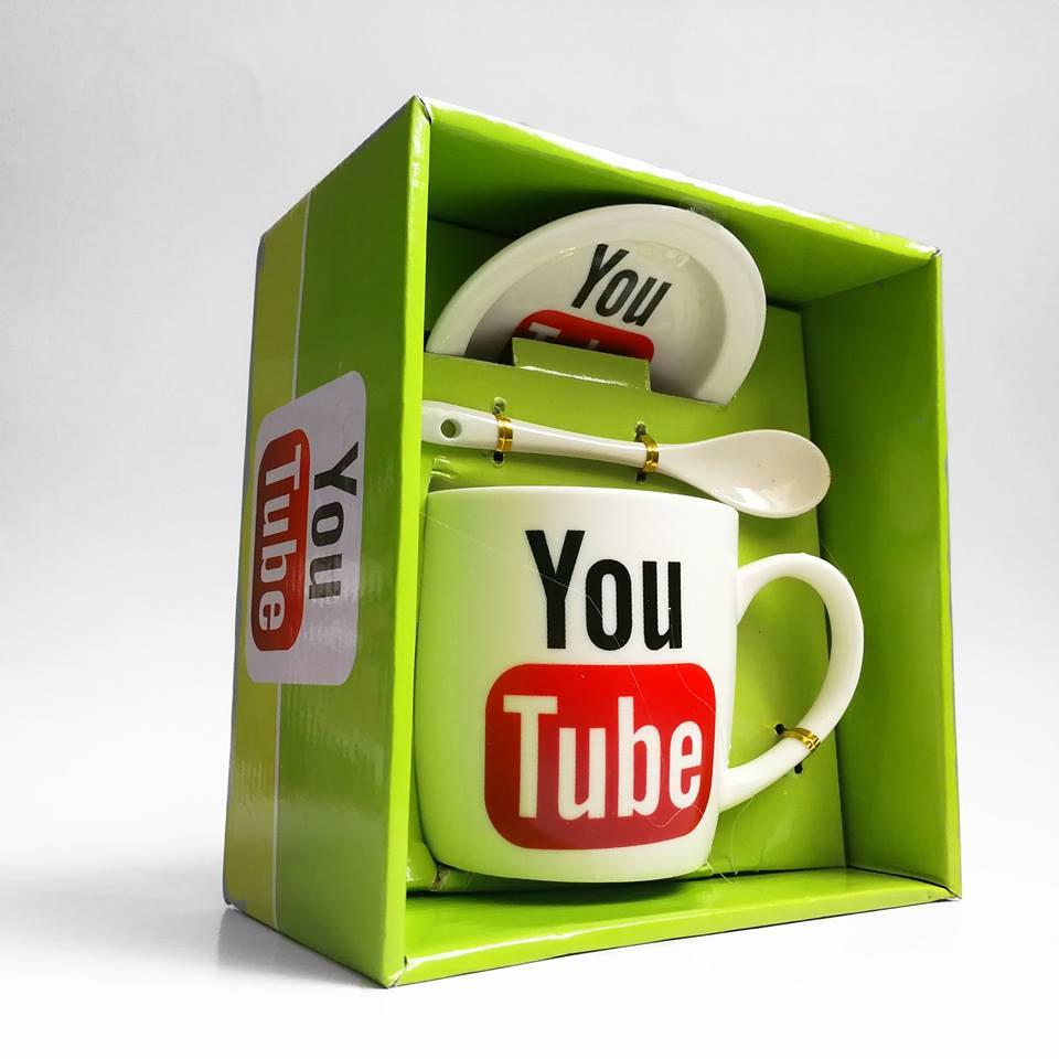 TAZA YOUTUBE CON PLATO Y CUCHARITA