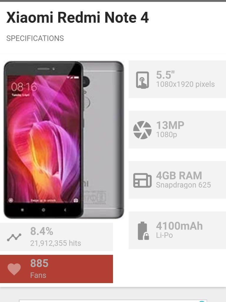 Vendo Xiaomi Redmi Note 4 4ram 64gb