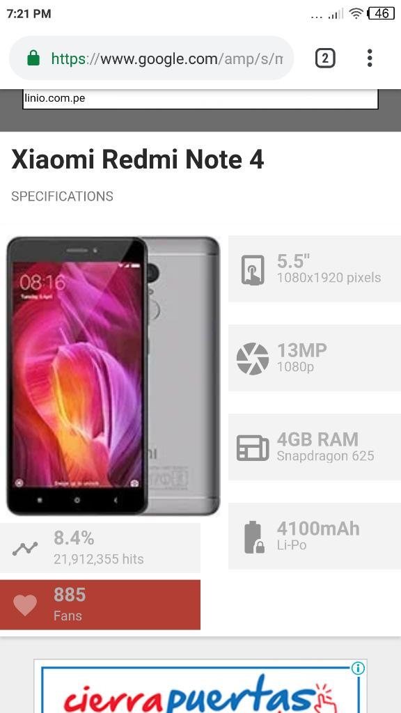 Vendo Xiaomi Redmi Note4 Global 4ram 64