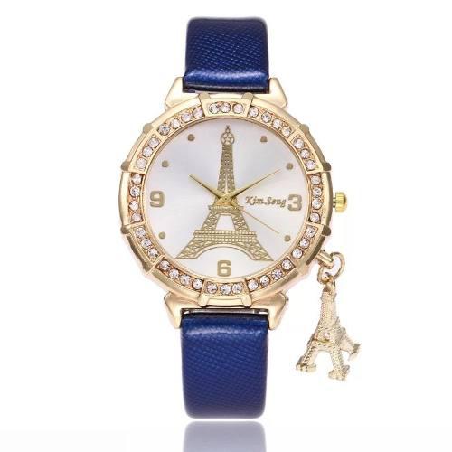 Reloj Pulsera Mujer Torre Eiffel Elegante Diamante Cuero