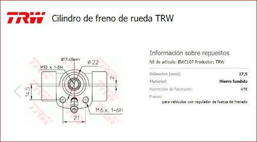 Cilindro De Freno De Rueda Trw Vw, Audi, Seat, Skoda Bwc107