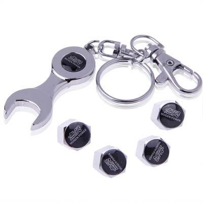 Tire Valve Caps 4 Pcs With Wrench Keychain Silver