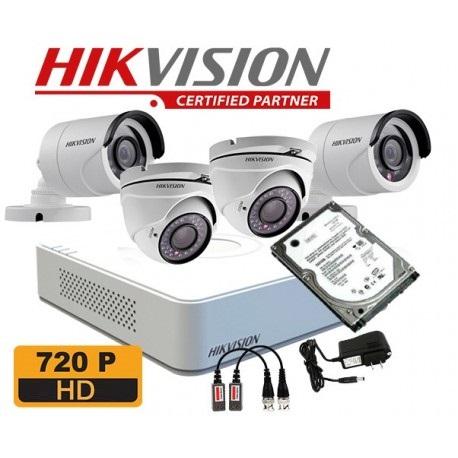 Kit Completo de 4 Camaras de Seguridad HD 720P Hikvision con