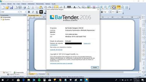 Bartender Enterprise Software Tsc,etiquetas,codigos De Barra