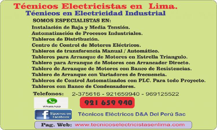 Técnicos Electricistas en Lima / Electricista Industrial
