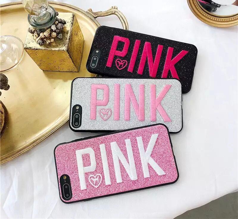 Case Solo para iPhone 7 Plus Y 8 Plus Pink Letras Bordadas