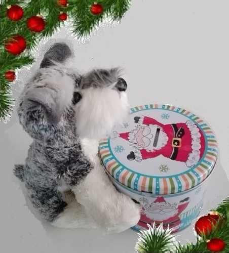 Peluche Cachorro Schnauzer + Alcancía + Taza Regalo Navidad
