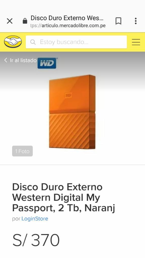 Disco Duro Portátil 2 Terabite Wd Nuevo