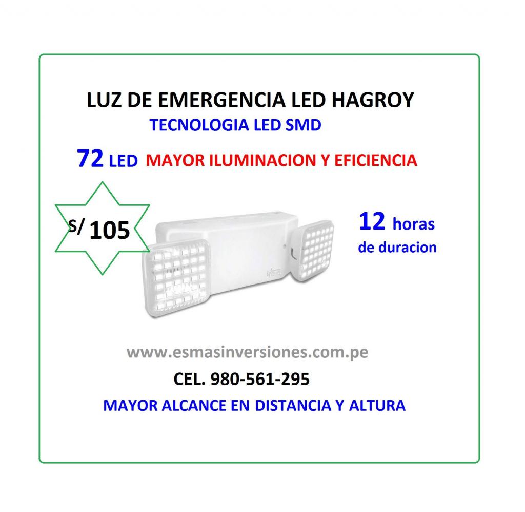 LUZ DE EMERGENCIA HAGROY 72 LED TECNOLOGIA SMD 12 HORAS DE