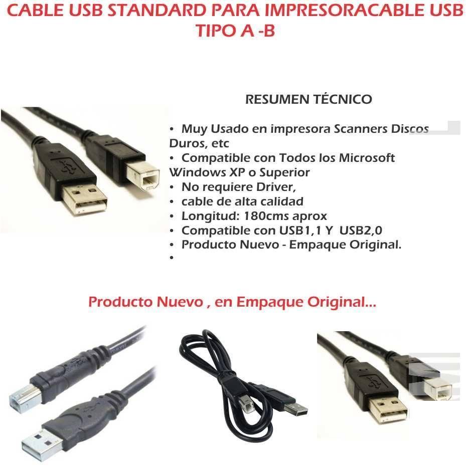 CABLE USB TIPO A B PARA IMPRESORAS