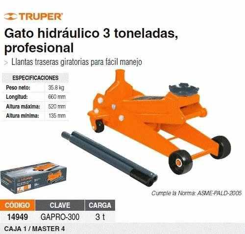 Gata Hidraulica Tipo Patin 3 Ton. Profesional Truper 14949